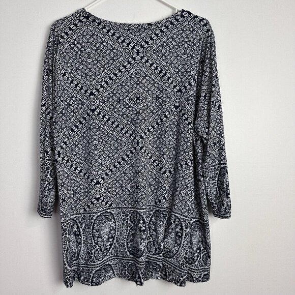 Lucky Brand 2X Top Paisley Border Print Plus Size 3/4 Sleeve Blouse Boho - Picture 6 of 8